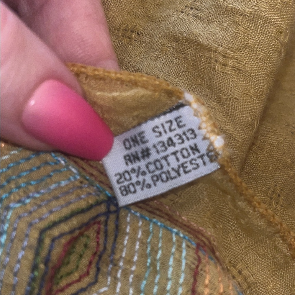 Yellow Poncho with Multicolor Embroidered Trim - Picture 3 of 3